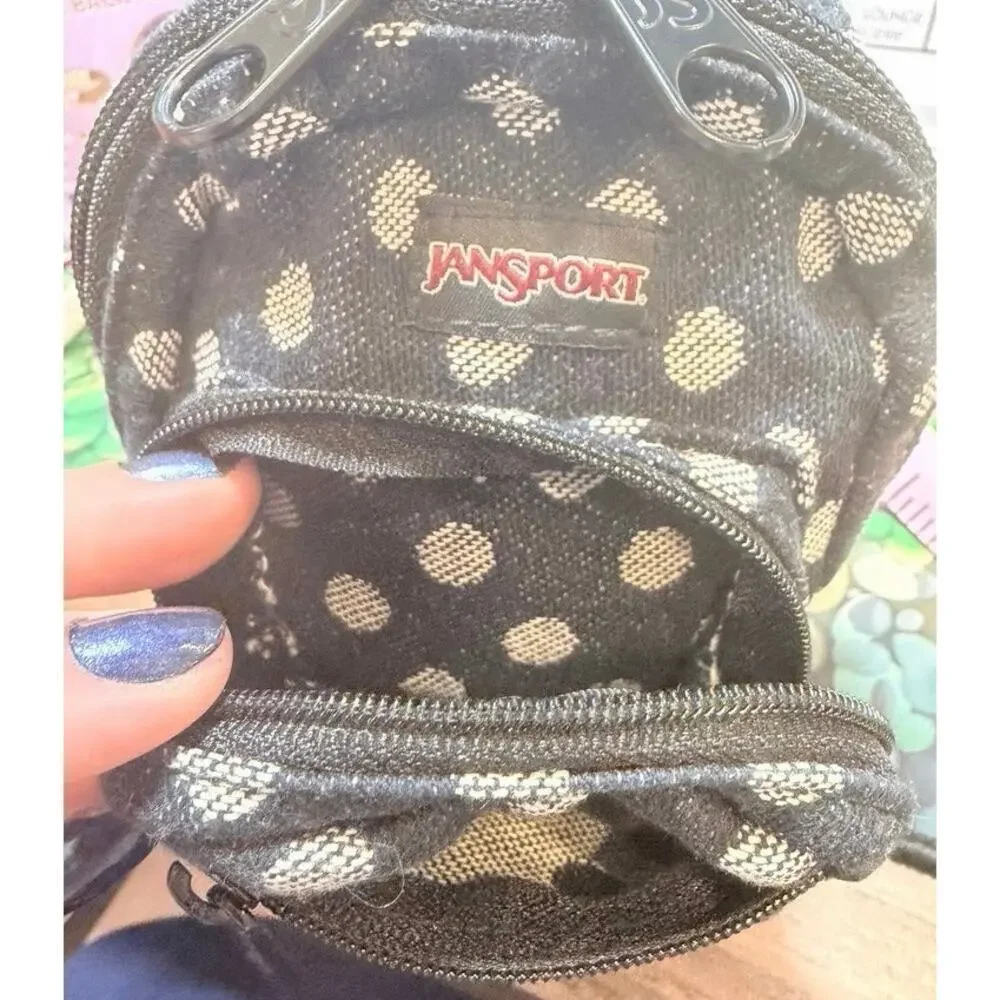 Jansport Mini Backpack Right Pouch Navy Wiggy Dot Jacquard Tan Suede Cute Sweet